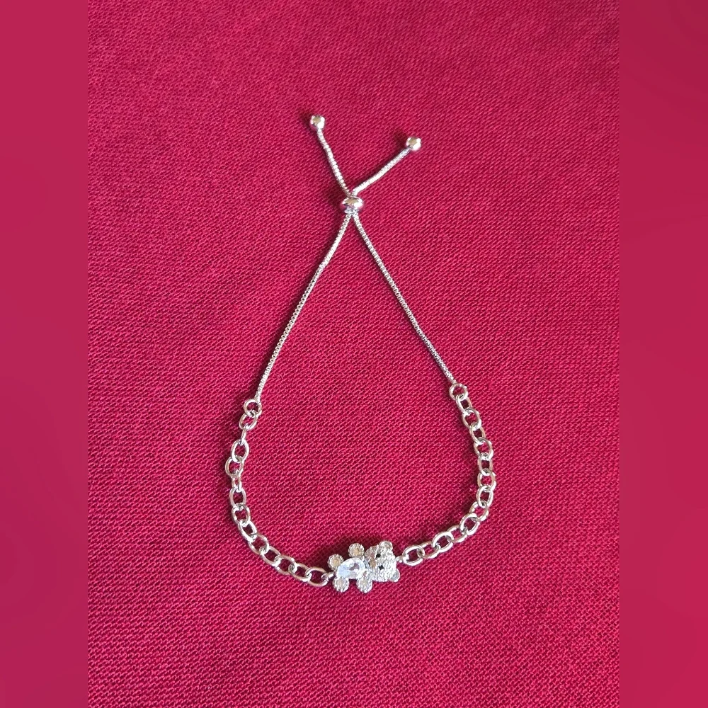 Pretty Bird Silver Adjustable Bracelet with Teddy Bear And Crystal Accents
